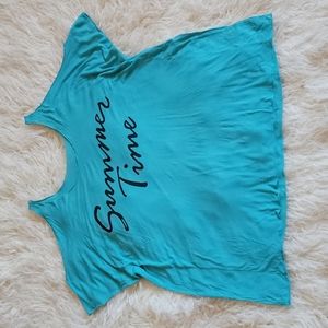 Summer Time Oversized Cold Shoulder Tee in Jade Blue